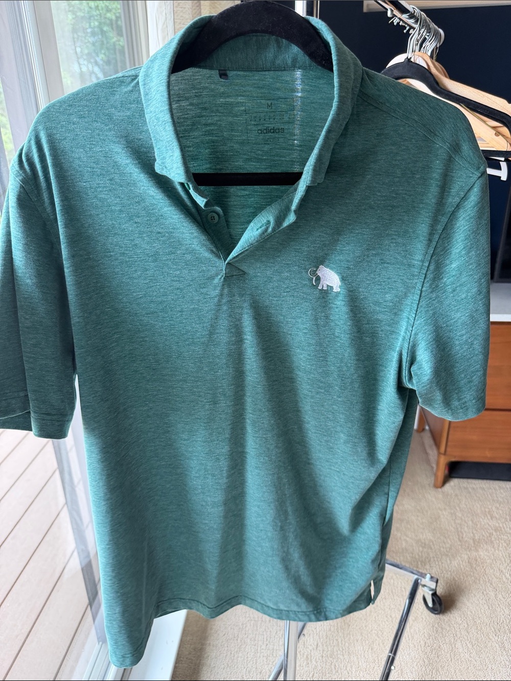 adidas Teal Green Short-Sleeve Polo with Embroidered Mammoth